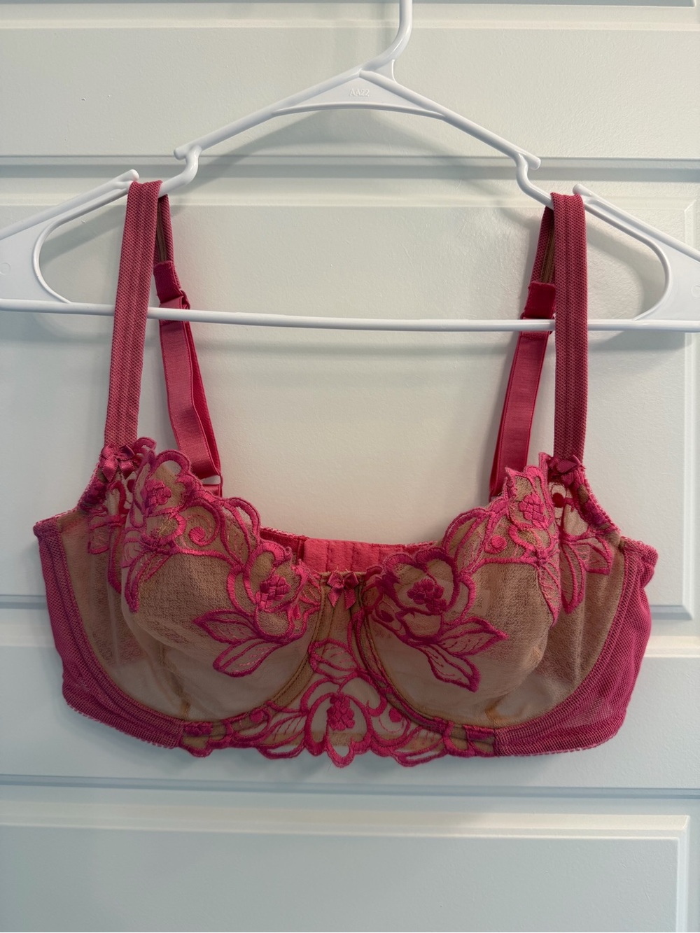 Victoria's Secret 34D Pink Floral Embroidered Sheer Mesh Bra Y2K
